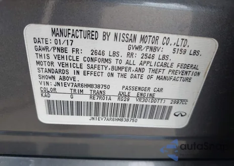 2017 Infiniti Q50 3.0T Signature Edition z USA, uszkodzony, nr VIN JN1EV7AR6HM838750